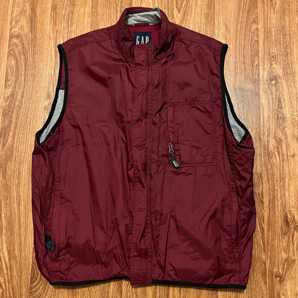 Vintage GAP Vest Jacket Men Large Burgundy Lightweight Full‎ Zip